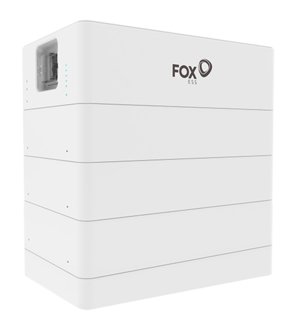 White Fox ESS battery energy storage system with multiple stacked modules and digital display panel